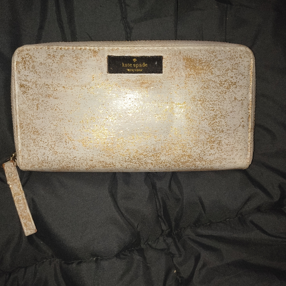 Kate Spade Gold and Cream Zip Clutch